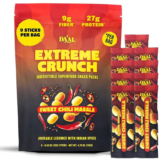 Daal By Keen Crunchy Mung Bean Snacks – Sweet Chili Masala – Plant-Based Protein, High Fiber, Gluten-Free, Nut-Free – Mix into Salads or Enjoy as an On-the-Go Snack – 1 Resealable Pack, 4.76 oz