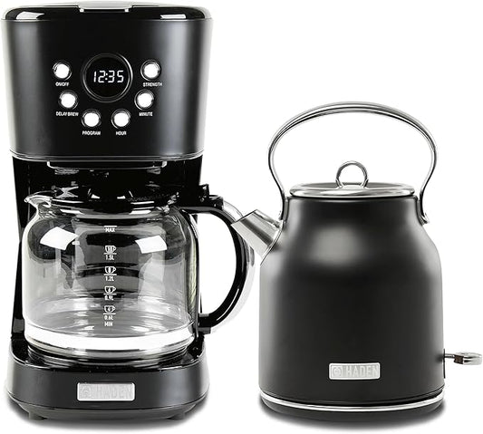 HADEN 12-Cup Drip Coffee Maker & 1.7L Heritage Kettle Bundle | Black & Chrome