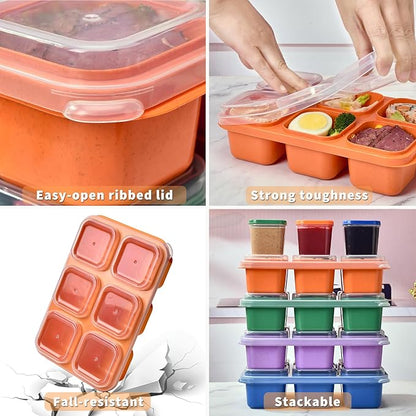 4-Pack Bento Box & Snack Containers for Kids & Adults | 6-Compartment with 4 Sauce Cups | BPA-Free, Dishwasher Safe | Ideal for School, Office, Picnic & Travel (38oz/1100ml)
