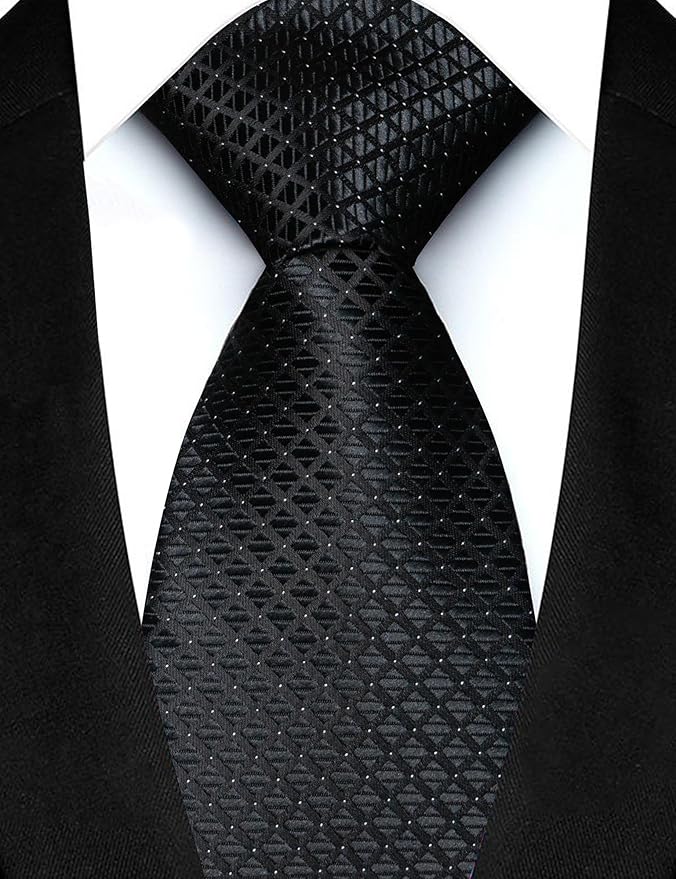 JEMYGINS Mens Solid Color Plaid Tie and Lapel Pin Necktie Pocket Square and Tie Clip with Sets for Business Casual 4PCS
