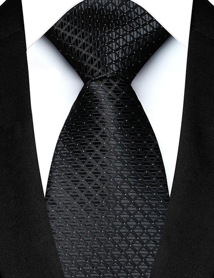 JEMYGINS Mens Solid Color Plaid Tie and Lapel Pin Necktie Pocket Square and Tie Clip with Sets for Business Casual 4PCS