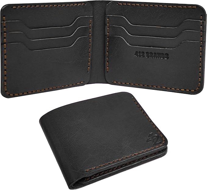 Genuine Leather Wallet for Men – Slim Bifold handmade mens wallet with ID Window & Card Slots Classic Minimalist Leather Wallet Gift (Black)