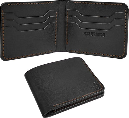 Genuine Leather Wallet for Men – Slim Bifold handmade mens wallet with ID Window & Card Slots Classic Minimalist Leather Wallet Gift (Black)