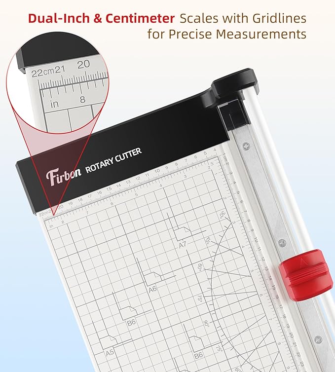Firbon 12" Rotary Paper Trimmer with Replaceable Blade, Heavy Duty 8-Sheet Capacity Cutter for Cardstock, Photos, Scrapbooking, Office, School & Studio