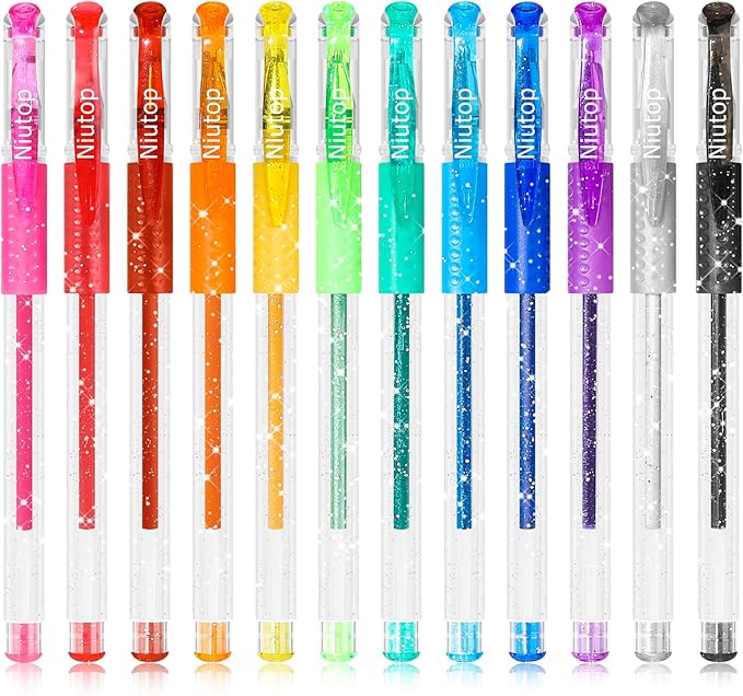 Stocking Stuffers for Kids Teens Girls Boys, 12-Color Scented Glitter Gel Pens, Coloring Markers Colored Pen Set, Cute Glitter Pens Journaling Supplies Fun Stationary, Halloween Christmas Gifts