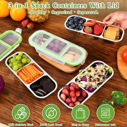 UPTRUST Reusable Stainless Steel Snack Containers with Lids – 2-Compartment and 3-Compartment Leak-Proof Designs for Take-Out Condiments and On-the-Go Snacks