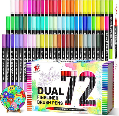 TBC The Best Crafts Dual Markers Brush Pens, 72 colors Art Marker Art Markers Gifts for Teens,Double Tip Colored Pen for Adult Coloring Books Coloring Writing
