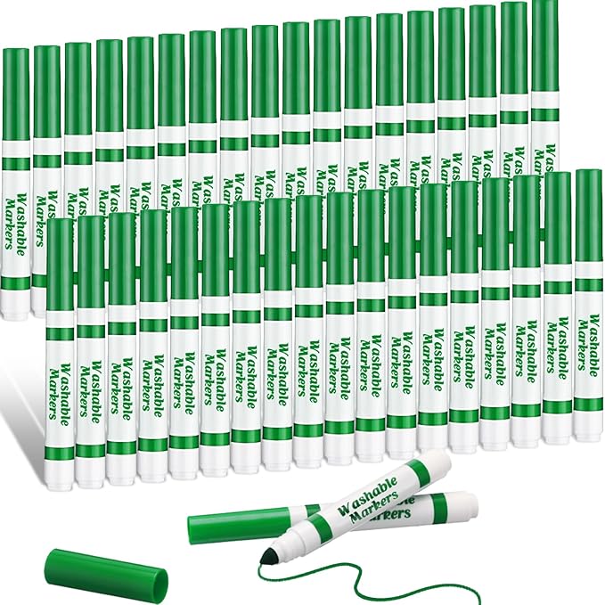 Janlaugh 36 Pcs Green Washable Markers Bulk Coloring Broad Line Markers for Kids Green Conical Tip drawing pen for School Supplies, travel Art baby shower gender reveal party Supplies, Ages 6+