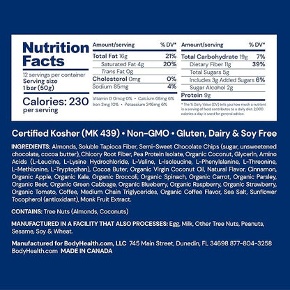 BodyHealth PerfectAmino Bar – Protein Energy Snack with 10g Protein, Plant-Based MCTs, Superfood Blend, Non-GMO, Gluten, Dairy & Soy Free (Mocha, 12 Pack)