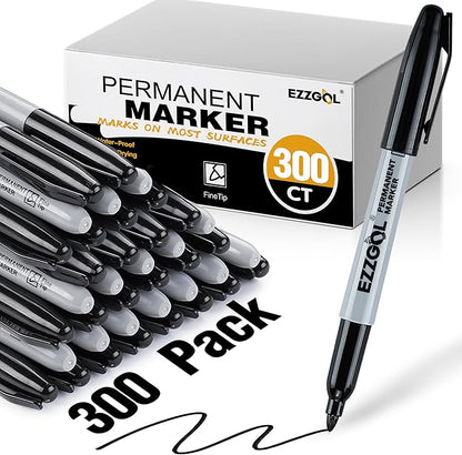 Permanent Markers Bulk, 300 Pack Fine Tip Black Permanent Markers, Waterproof Markers,