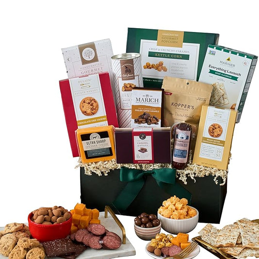 Snack Gift Basket Premium of Meat, Cheese, Cookies, Chocolate and Popcorn by GourmetGiftBaskets.com