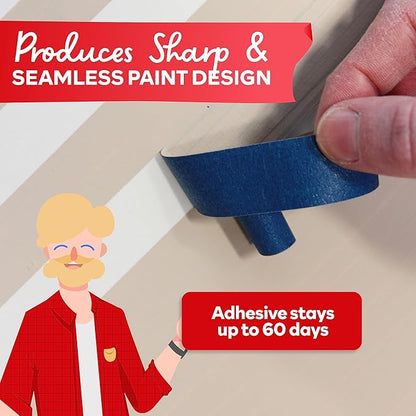 XFasten Blue Painter's Tape, 2 Inch x 60 Yards (24-Pack) Blue Painters Masking Tape Bulk - Sharp Edge Line Technology, Produces Sharp Lines | Residue-Free and Artisan Grade Wall Trim Tape