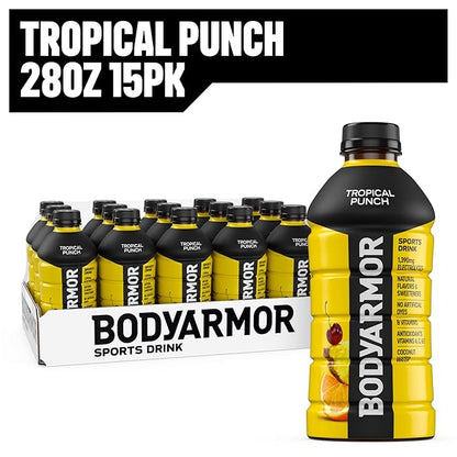 BODYARMOR Sports Drink Sports Beverage, Tropical Punch, Coconut Water Hydration, Natural Flavors With Vitamins, Potassium-Packed Electrolytes, Perfect For Athletes, 28 Fl Oz (Pack of 15)