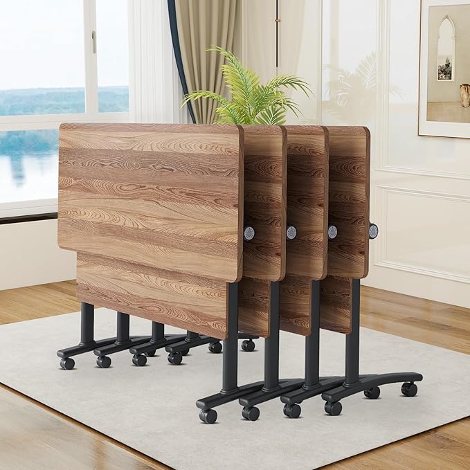 Conference Room Table, 55 Inch Folding Conference Tables with Wheels, Modern Office Meeting Table, Easy Flip & Nest Design, Rectangular Seminar Tables with Metal Frame for 2-24 People (I, 4PCS)