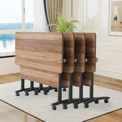 Conference Room Table, 55 Inch Folding Conference Tables with Wheels, Modern Office Meeting Table, Easy Flip & Nest Design, Rectangular Seminar Tables with Metal Frame for 2-24 People (I, 4PCS)