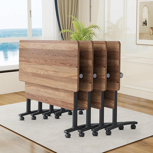 Conference Room Table, 55 Inch Folding Conference Tables with Wheels, Modern Office Meeting Table, Easy Flip & Nest Design, Rectangular Seminar Tables with Metal Frame for 2-24 People (I, 4PCS)