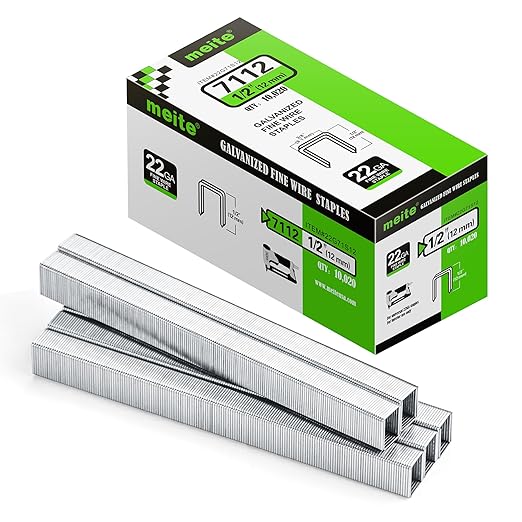 meite 22 Gauge 71 Type 3/8" Crown Wide 1/2" Leg Length Galvanized Staples for Upholstery Stapler, 10,020 Counts/Box (1 Case - 20 Boxes)