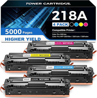 TOKYOINK 218A High Yield Toner Cartridge 3201dw Toner Replacement for HP 218A 218X Toner Cartridges 4 Pack Work with HP Color Pro MFP 3301fdw 3301cdw 3201dw 3301sdw, 3201 3301 Series Printer Ink