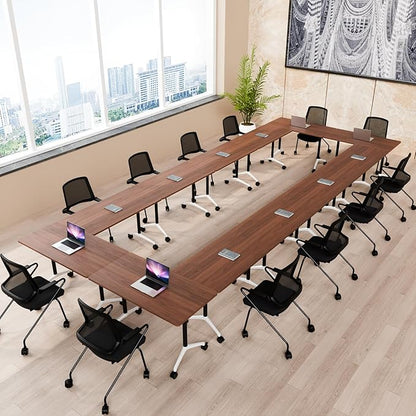 Conference Room Table, Folding Conference Table with Silent Wheels, Modular Flip Top Mobile Training Tables for Office, Training Room, Meeting Rooms, School, 2-16 Person (6, Walnut, 70.8in)