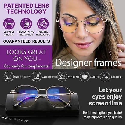 Prospek Blue Light Blocking Glasses for Women Oversized I Lightweight Titanium Frame for Computer with Anti-glare to Reduce Eyestrain I AURA
