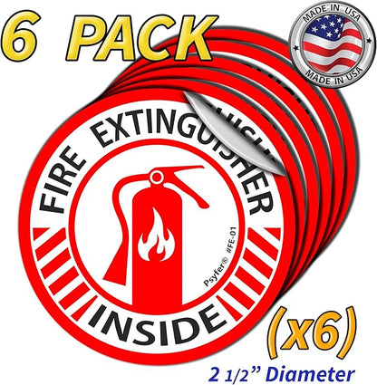 Psyfer® (Fade-Free) 6 Pack - Fire Extinguisher Inside Stickers [Made in USA]