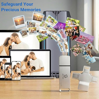 Multiport-Photo-Stick-Flash-Drive 128GB Fully Automatic Backup for iPhone iPad Android PC Mac - Smart Detection & Organization - Secure Photo Backup & Transfer Device Memory-Stick-Backup-Thumb-Drive