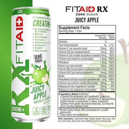 FITAID RX Zero Sugar, Encapsulated Creatine, Workout Recovery Drink, All-In-One Blend, BCAAs, Glucosamine, Turmeric, B-Complex, Electrolytes, Variety Pack, 12 Fl Oz (Pack of 12)