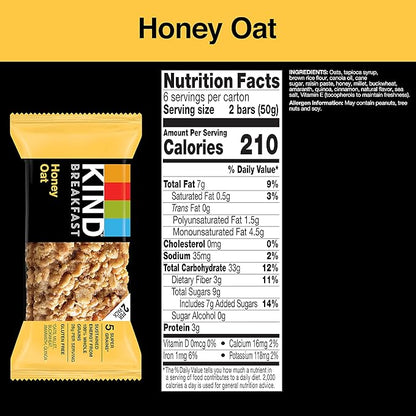 KIND Breakfast Bars, Honey Oat, Healthy Snacks, Gluten Free, 100% Whole Grains, 3g Protein, 30 Count