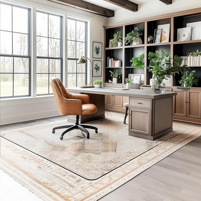 Office Chair Mat for Carpet & Hardwood, Upgraded 45" x 60" Tempered Glass Chair Mat for Office Home, with 4 Anti-Slip Pads