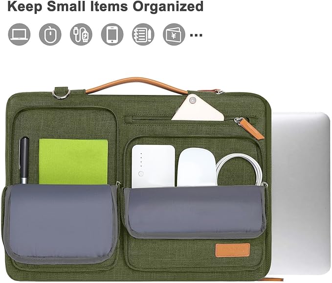 MOSISO 360 Protective Laptop Shoulder Bag,15 inch Computer Bag Compatible with MacBook Air M4 M3 M2/Pro A1990 A1707, Dell XPS Plus,Side Open Messenger Bag with 4 Zipper Pockets&Handle, Olive Green