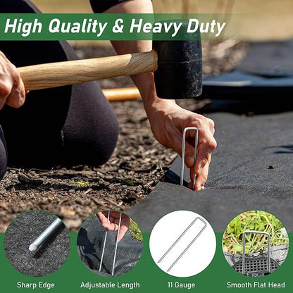 100 Pack Landscape Staples 6 Inches 11 Gauge Stakes, Galvanized Garden Stakes U-Shaped Pins and Landscaping Staples for Sod Anchoring Landscape Fabric Irrigation Tubing