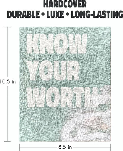 Know Your Worth Workbook by Angie Bellemare: Transformational Self-Growth & Mindset Journal for Women | 277-Page Full-Color Hardcover with 12 Chapters + 31-Day Challenge | Vegan Pebble-Leather Edition