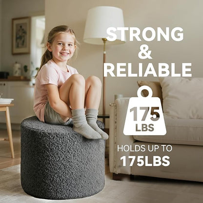 Round Boucle Pouf Ottoman Footrest – Soft & Lightweight Footstool with Full Foam Filling for Living Room, Bedroom