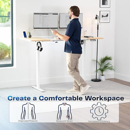 VIVO Electric 71 x 30 in Standing Desk, Memory Height Adjustment, 1B Series, White and Light Wood Top, White Frame, DESK-KIT-1W7WC