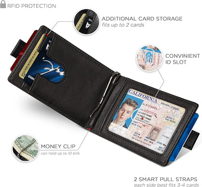 SERMAN BRANDS AirTag Wallet - RFID Blocking Mens Minimalist Money Clip Wallet for Airtag - Full Grain Leather - Slim Bifold. Front Pocket Air tag Wallets for men. Gift