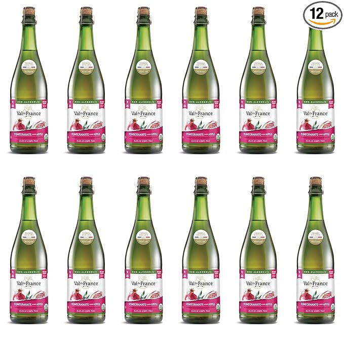Val de France, Non-Alcoholic, Reduced Calorie, Organic and OU Kosher Sparkling Juice (Pomegranate), 25.4 Fl Oz (Pack of 12)