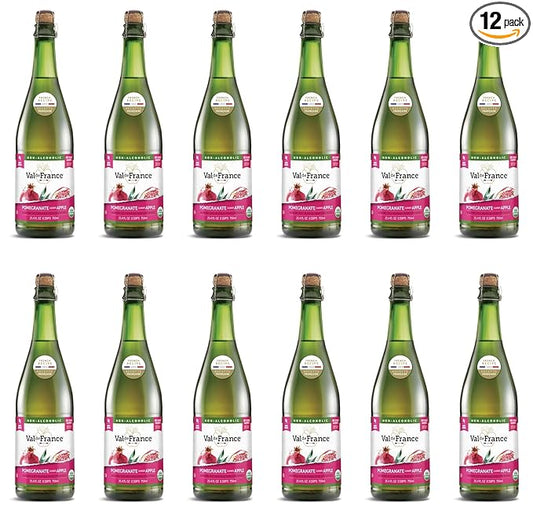 Val de France, Non-Alcoholic, Reduced Calorie, Organic and OU Kosher Sparkling Juice (Pomegranate), 25.4 Fl Oz (Pack of 12)