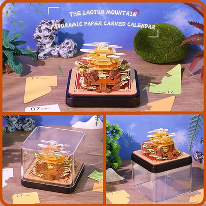 3D Calendar 2026 Time Piece Calendar 3D Memo Pad Tear Away Carving Art Notepad Paper Sculpture Artwork for Sticky Note Record DIY Christmas Gift Office Desktop Decoration-Laojun Mountain