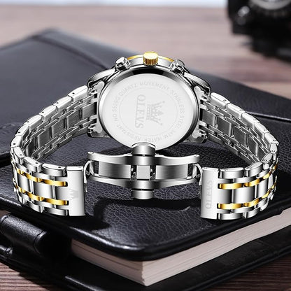 OLEVS Mens Stainless Steel Chronograph Watch, Big Face Roman Numerals Date Analog Quartz Dress Watches for Men, Fashion Multifunctional Waterproof Luminous Hands Men's Wristwatch