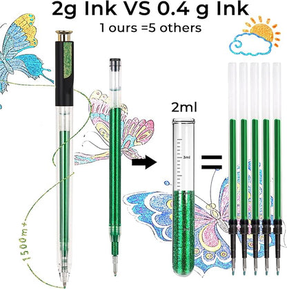 Retractable Super Glitter Gel Pens, 12 Colors Large Capacity Metallic Sparkle Gel Ink Pens, 1 mm Fine Point Smooth Writing Color Pen for Adult Coloring Book Note Taking Aesthetic Art Supplies