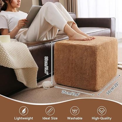 Tiita Pouf Ottoman and Foot Rest, Square Foam Stuffed Floor Pouf with Storag for Living Room, Brown