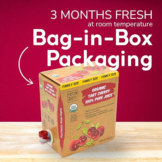 Organic Tart Cherry Juice Box 101.4 Fl Oz | Pure Fruit Juice, Not From Concentrate | Organic, Vegan, Non-GMO | No Added Sugar, Easy-Pour Tap Packaging