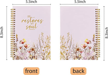 Christian Women's Notebook With Gold Foil, Christian Art Gift Diary, Women's Prayer Diary, Exquisite Bible Notebook, Psalm 23:3 "He Restores My Soul, 5.5 X 8.3