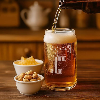 Monogram Beer Glasses for Men (A-Z) 16 oz - Beer Gifts for Men Brother Son Dad Neighbor - Unique Gifts for Him - Personalized Drinking Gift Beer Glass Mugs - Engraved Beer Can Glass (F)