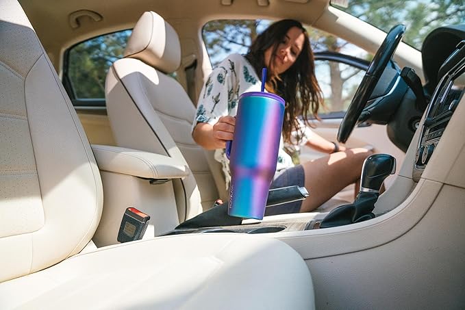 IRON °FLASK Co-Pilot Insulated Mug w/Straw & Flip Cap Lids - Cup Holder Bottle for Hot, Cold Drink - Leak-Proof - Water, Coffee Portable Travel Mug - Cobalt Blue, 40 Oz