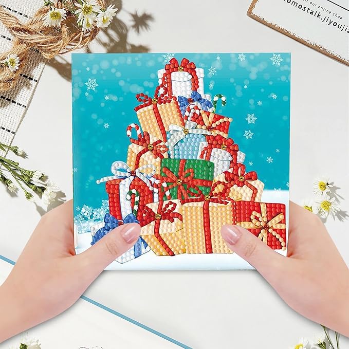 12 Packs DIY 5D Diamond Paint Christmas Cards, Round Drill Crystal Rhinestone Arts Craft Cards Kits, Xmas Santa Claus Elk Diamond Art Greeting Cards for Birthday Thanksgiving Christmas Handmade Gift