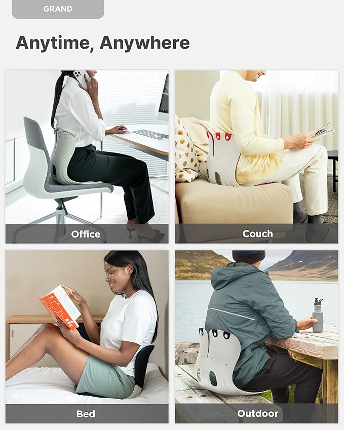 curble Grand(Extra Wide & Sturdy) – Ergonomic Back and Lumbar Support for Good Posture Correction and Back Pain Relief, Perfect for Office, Floor Seat and Work from Home, Patented (Grey)