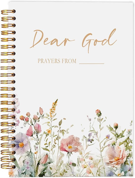 Floral Christian Notebook Journal - Dear God Prayer Journal,Christian Gifts for Women, Bible Journal Notebooks for Note Taking, Bible Journaling Notebook, Spiral Notebook 5.5x8.3