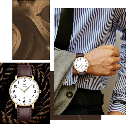 BEN NEVIS Watch, Mens Watch, Minimalist Fashion Simple Wrist Watch Analog Date with Leather Strap