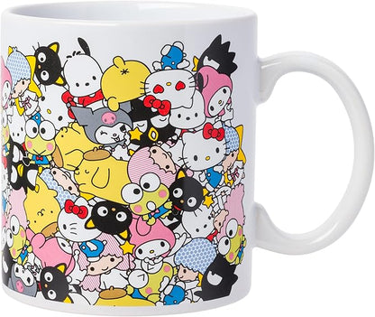 Silver Buffalo Sanrio Hello Kitty and Friends Featuring Badtz-Maru, Keroppi, My Melody, Pochacco, Chococat, Pompompurin, and Little Twin Stars Ceramic Mug, 20 Ounces